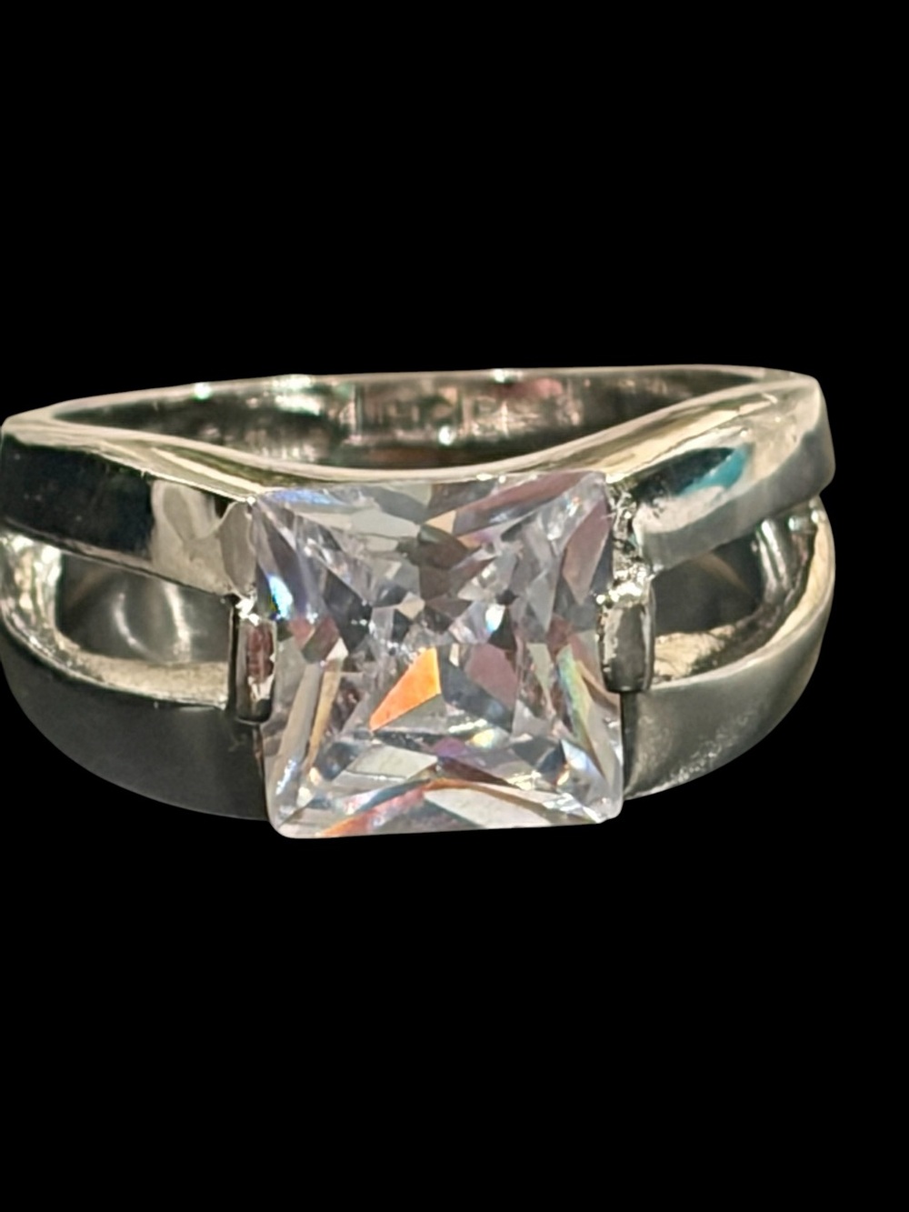 Authentic Camille Lucie Silver Tone Modernist Cocktail Ring Size 9